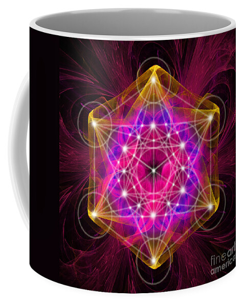 Metatrons Cube Coffee Mug featuring the digital art Metatron's cube with flower of life by Alexa Szlavics
