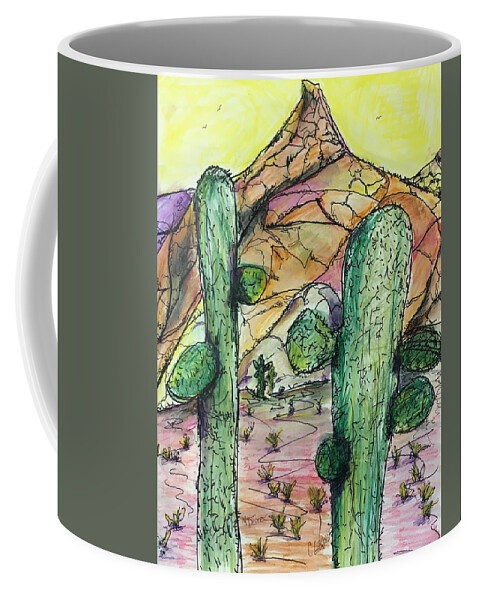 Hills Coffee Mug featuring the painting Mexican desert by Chuck Gebhardt