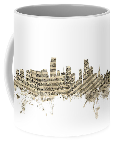 Miami Coffee Mug featuring the digital art Miami Florida Skyline Sheet Music by Michael Tompsett