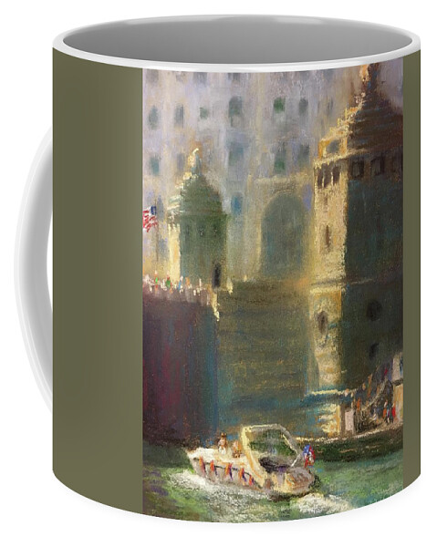 Chicago River Coffee Mug featuring the pastel Michigan and Chicago by Will Germino