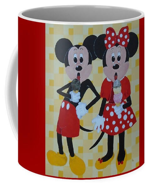 Pop Art Coffee Mug featuring the painting Mickey and Minnie Love Ice Cream by Georgia Donovan