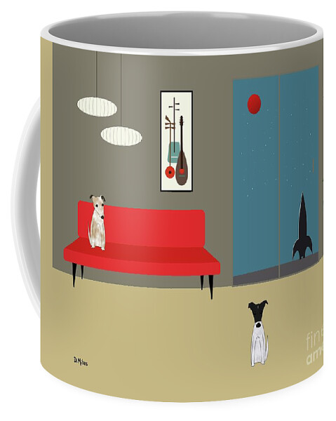 Mid Century Coffee Mug featuring the digital art Mid Century Modern Fox Terriers by Donna Mibus