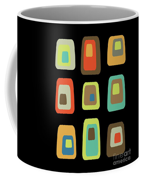 Mid Century Modern Coffee Mug featuring the digital art Mid Century Modern Oblongs on Black by Donna Mibus
