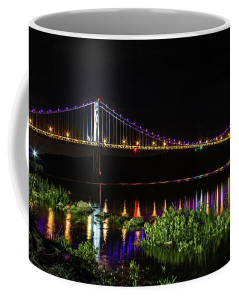 Hudson Valley Coffee Mug featuring the photograph Mid - Hudson Bridge at Night by John Morzen