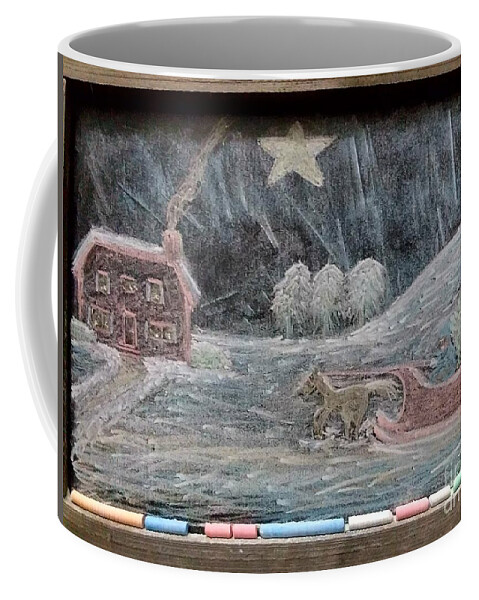 Christmas Coffee Mug featuring the photograph Midnight Creation, Chalk on Chalkboard by Dani McEvoy