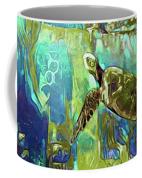 Swimming Sea Turtle Coffee Mug featuring the mixed media Midnight Swim by Susan Maxwell Schmidt