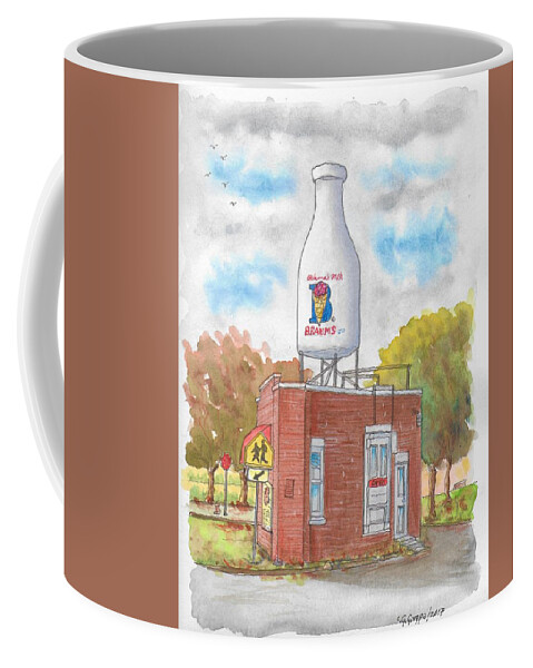 Milk Bottle Building Coffee Mug featuring the painting Milk Bottle Building in Route 66, Oklahoma City, Oklahoma by Carlos G Groppa