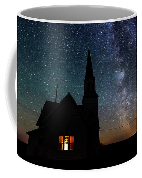 Old Church Near Spokane Coffee Mug featuring the photograph Milky Way and Old Church by Yoshiki Nakamura
