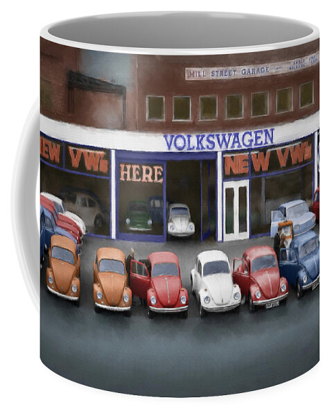 Mill Coffee Mug featuring the digital art Mill Street Volkswagen Garage - 1970's #4 by The Archive of Hart Photography