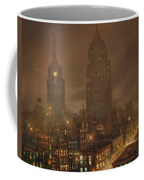 Milwaukee Coffee Mug featuring the painting Milwaukee Fog by Tom Shropshire