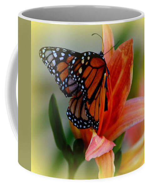 Tiger Lilly Coffee Mug featuring the photograph Mingle With A Monarch by Kimberly Woyak