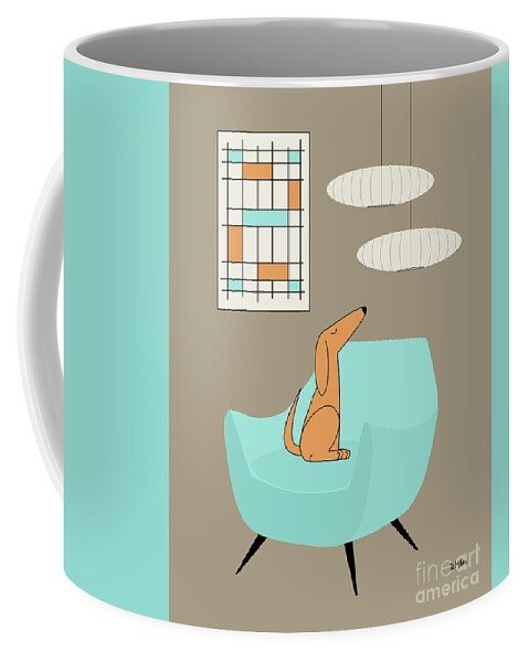 Mid Century Modern Coffee Mug featuring the photograph Mini Abstract Blue Chair Orange Dog by Donna Mibus
