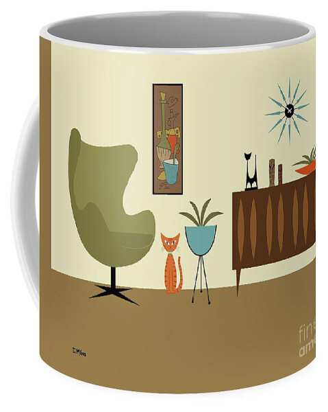 Mid Century Modern Coffee Mug featuring the digital art Mini Gravel Art with Orange Cat by Donna Mibus