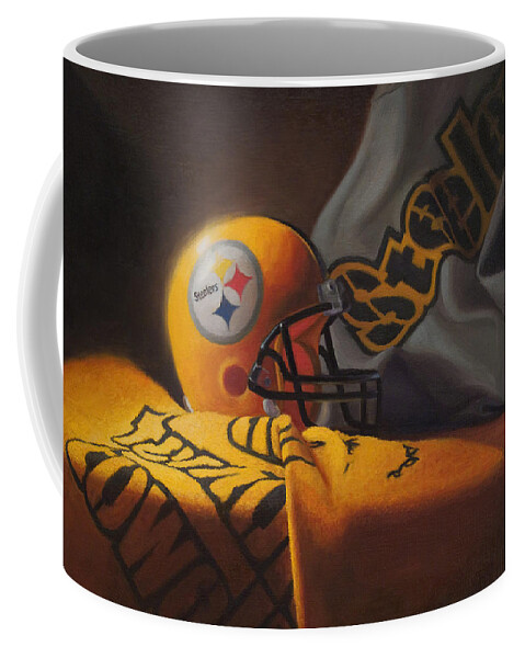 Steelers Coffee Mug featuring the painting Mini Helmet Commemorative Edition by Joe Winkler