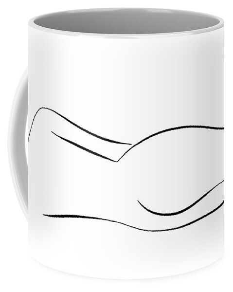 Minimalistic Coffee Mug featuring the drawing Minimal line drawing of a lying down nude woman by Marianna Mills