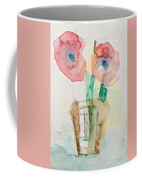 Minimal Art Coffee Mug featuring the mixed media Minimal Red Flowers by Britta Zehm