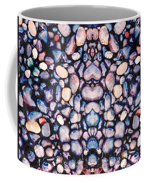 Pebbles Coffee Mug featuring the photograph Mirrored Pebbles On Beach by Phil Perkins