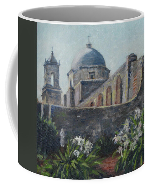 Texas Coffee Mug featuring the painting Mission Concepcion in San Antonio by Connie Schaertl