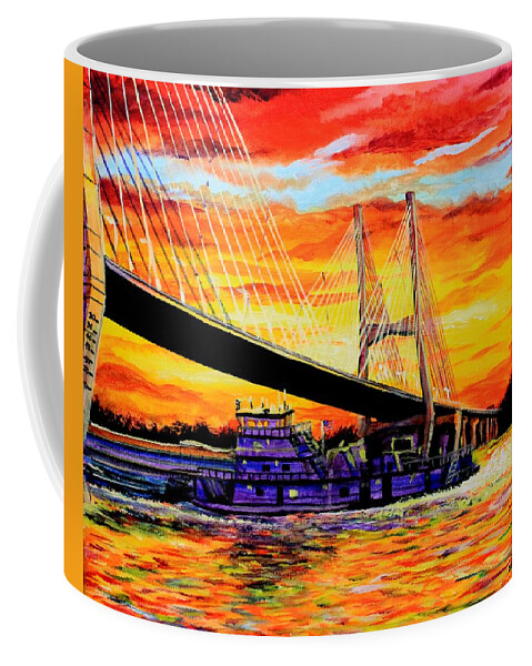 Bridge Coffee Mug featuring the painting Mississippi River Bridge Greenville MS by Karl Wagner