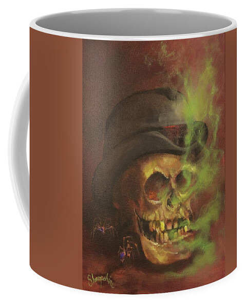 Halloween; Skull; All Hallows’ Eve; Trick-or-treat Coffee Mug featuring the painting Mister Bones by Tom Shropshire