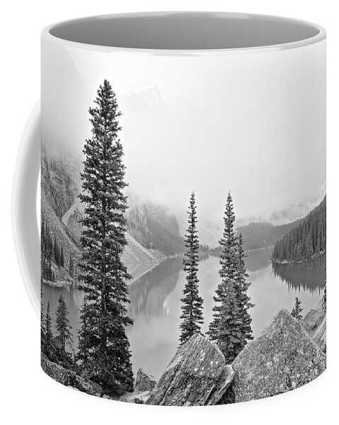 Lake Coffee Mug featuring the photograph Misty Morning Black and White by Frozen in Time Fine Art Photography