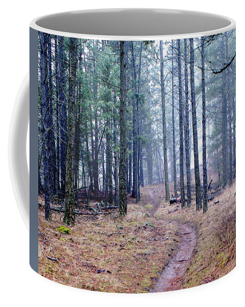 Nature Coffee Mug featuring the photograph Misty Morning Trail in the Woods by Ben Upham III