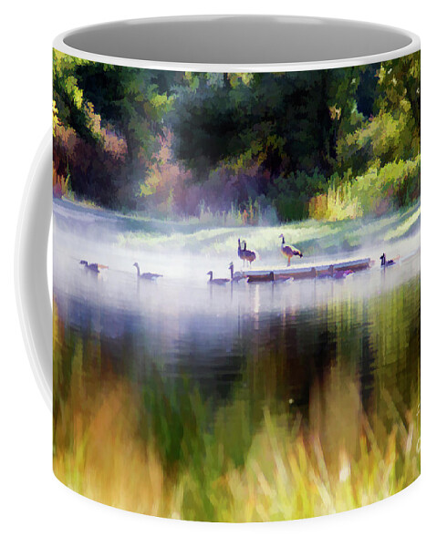 Landscape Coffee Mug featuring the photograph Misty Pond 6 AM Paint by Chuck Kuhn