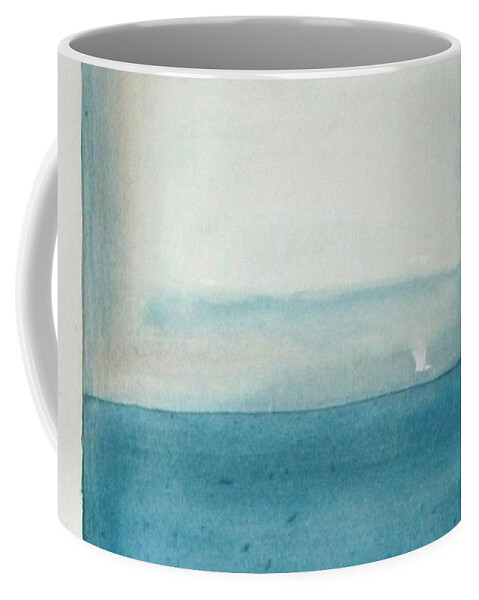 Abstract Coffee Mug featuring the painting Misty Blue Dusk by Vesna Antic