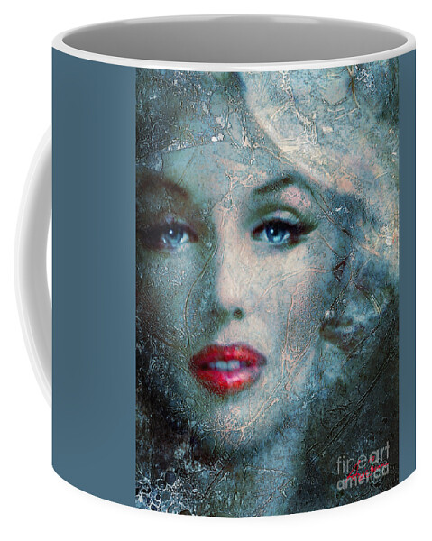 Marilyn Monroe Coffee Mug featuring the painting MM frozen blue by Angie Braun
