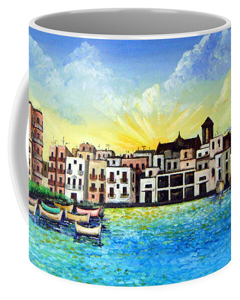 Italy Coffee Mug featuring the painting Mola Di Bari 1980 by Leonardo Ruggieri