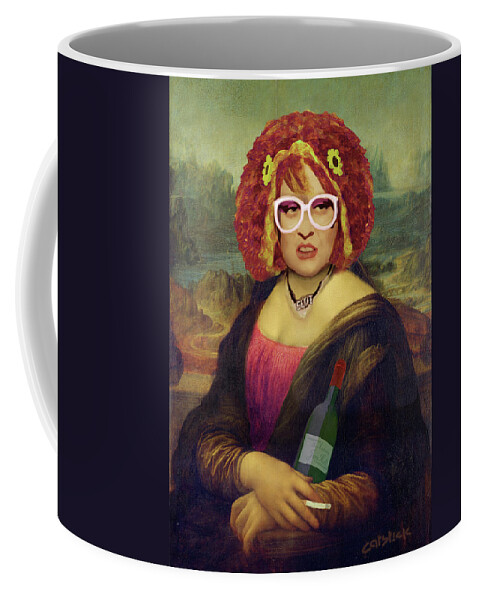 Auburn Coffee Mug featuring the digital art Mona Linda - aka The Auburn Jerry Hall - Gawjuss and Vile by Big Fat Arts