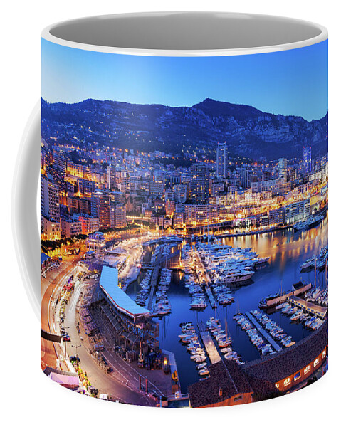 Monaco Coffee Mug featuring the photograph Monaco at Blue Hour Evening by Artur Bogacki