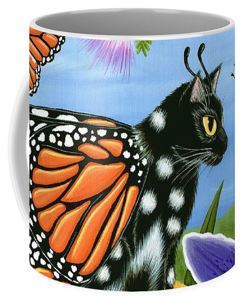 Fairy Cat Coffee Mug featuring the painting Monarch Butterfly Fairy Cat by Carrie Hawks