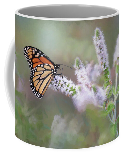 Butterfly Coffee Mug featuring the photograph Monarch on Mint 1 by Lori Deiter