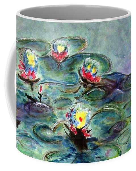 Monet Coffee Mug featuring the painting Monet's Lilies on Pond by Jamie Frier