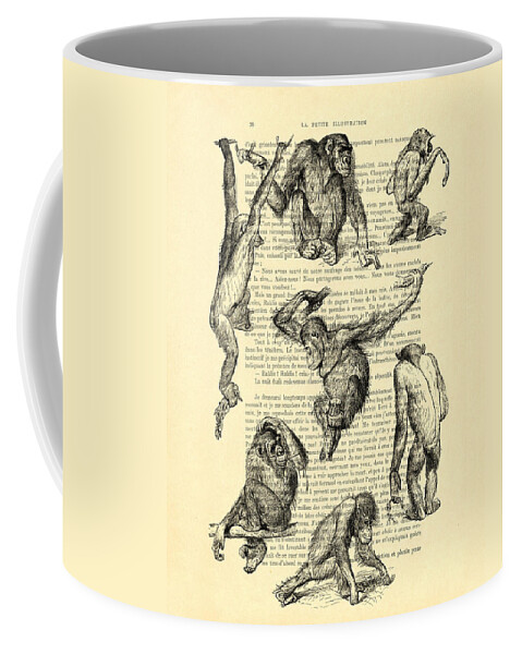 Monkeys Coffee Mug featuring the digital art Monkeys black and white illustration by Madame Memento