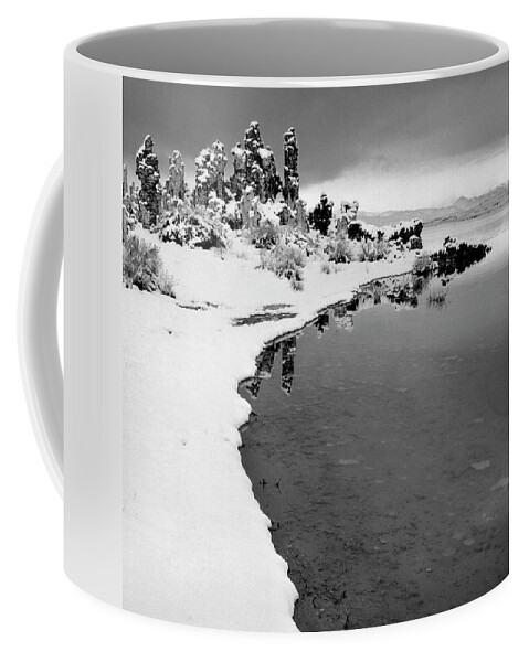 Mono Coffee Mug featuring the photograph Mono Lake shoreline, snow by Steve Ellison