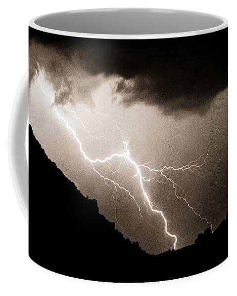 Lightning Coffee Mug featuring the photograph Mono Tone Lightning Striking the Ridge by James BO Insogna