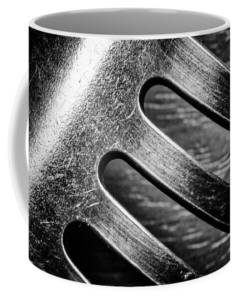 Monochrome Coffee Mug featuring the photograph Monochrome Kitchen Fork Abstract by John Williams
