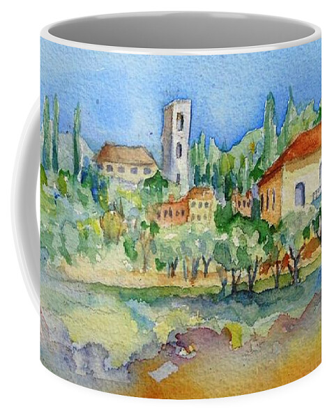 Watercolour Coffee Mug featuring the painting Montacatini Alto, Tuscany by Trudi Doyle