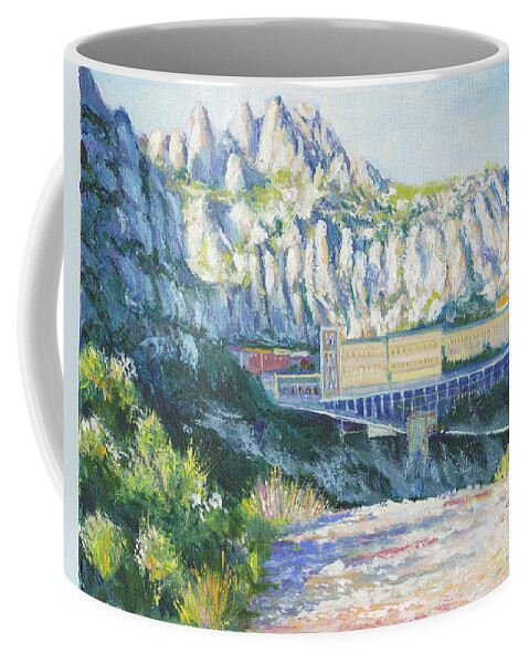 Barcelona Coffee Mug featuring the painting Montserrat Mountain Monastery by Dai Wynn