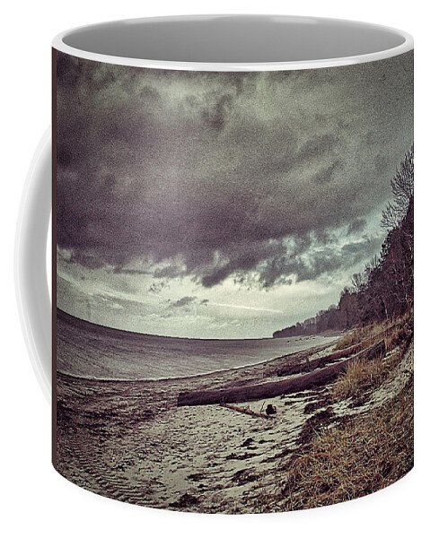 Denmark Coffee Mug featuring the photograph Moody beach by Ingrid Dendievel