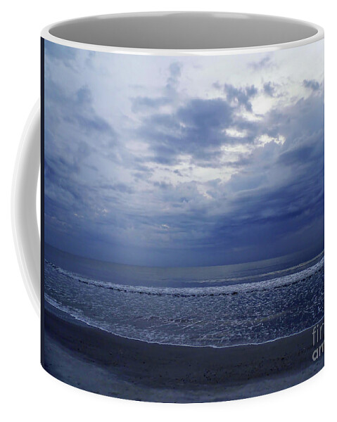 Sunrise Coffee Mug featuring the photograph Moody Blue Beach by D Hackett