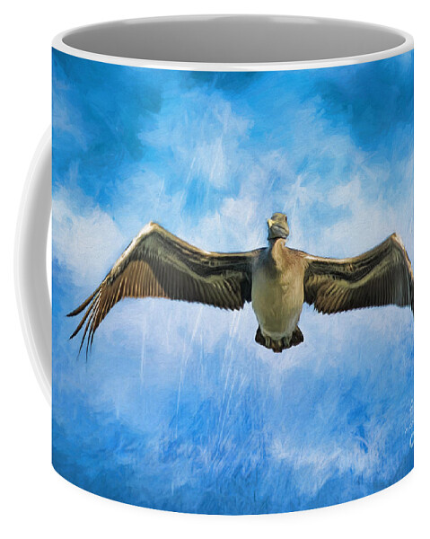 Pelican Coffee Mug featuring the painting Moody Pelican by Deborah Benoit