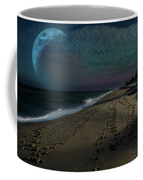 Moon Coffee Mug featuring the photograph Moon at the beach by Wolfgang Stocker