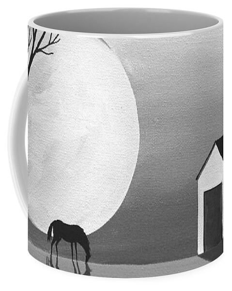 Art Coffee Mug featuring the painting Moon Grazing - folk art black white by Debbie Criswell