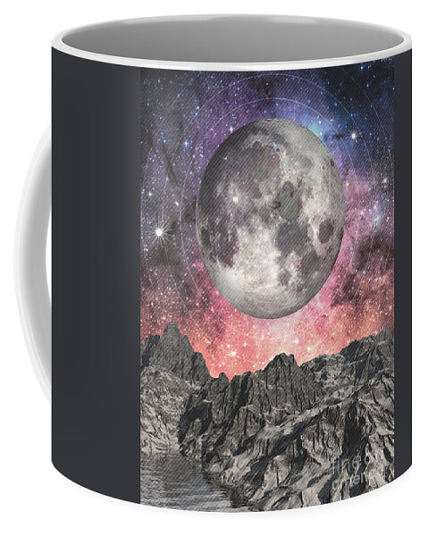 Moon Coffee Mug featuring the digital art Moon Over Mountain Lake by Phil Perkins