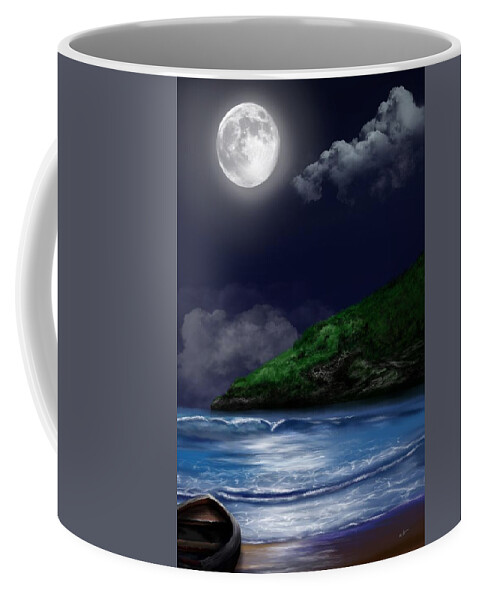 “moon Over The Cove” Coffee Mug featuring the digital art Moon Over the Cove by Mark Taylor