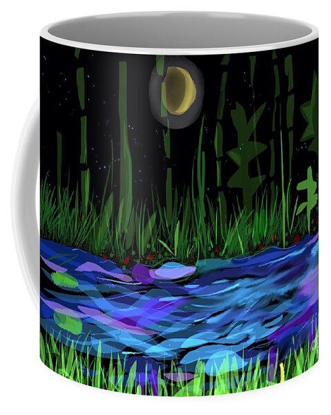 Digital Coffee Mug featuring the digital art Moon Over The River by Joe Roache