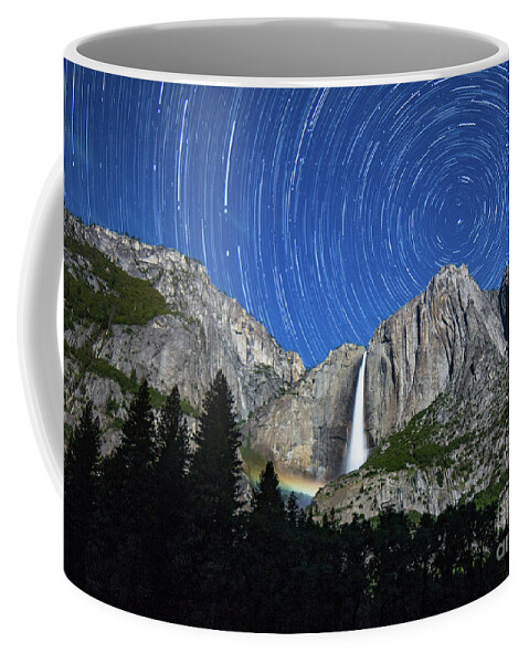Moonbow Coffee Mug featuring the photograph Moonbow and Startrails by Brandon Bonafede